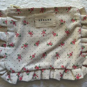 SOLD | Sezane | Floral Print Cotton Make Up Toiletries Pouch Ruffles